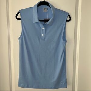The Bubble Sleeveless Polo Top Blue 100% Cotton Collared Tank Size L NWT